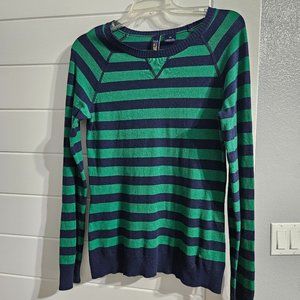 Kersh 81 Nine Teen Women's Petite Small Green w/Navy Blue Striped Sweater